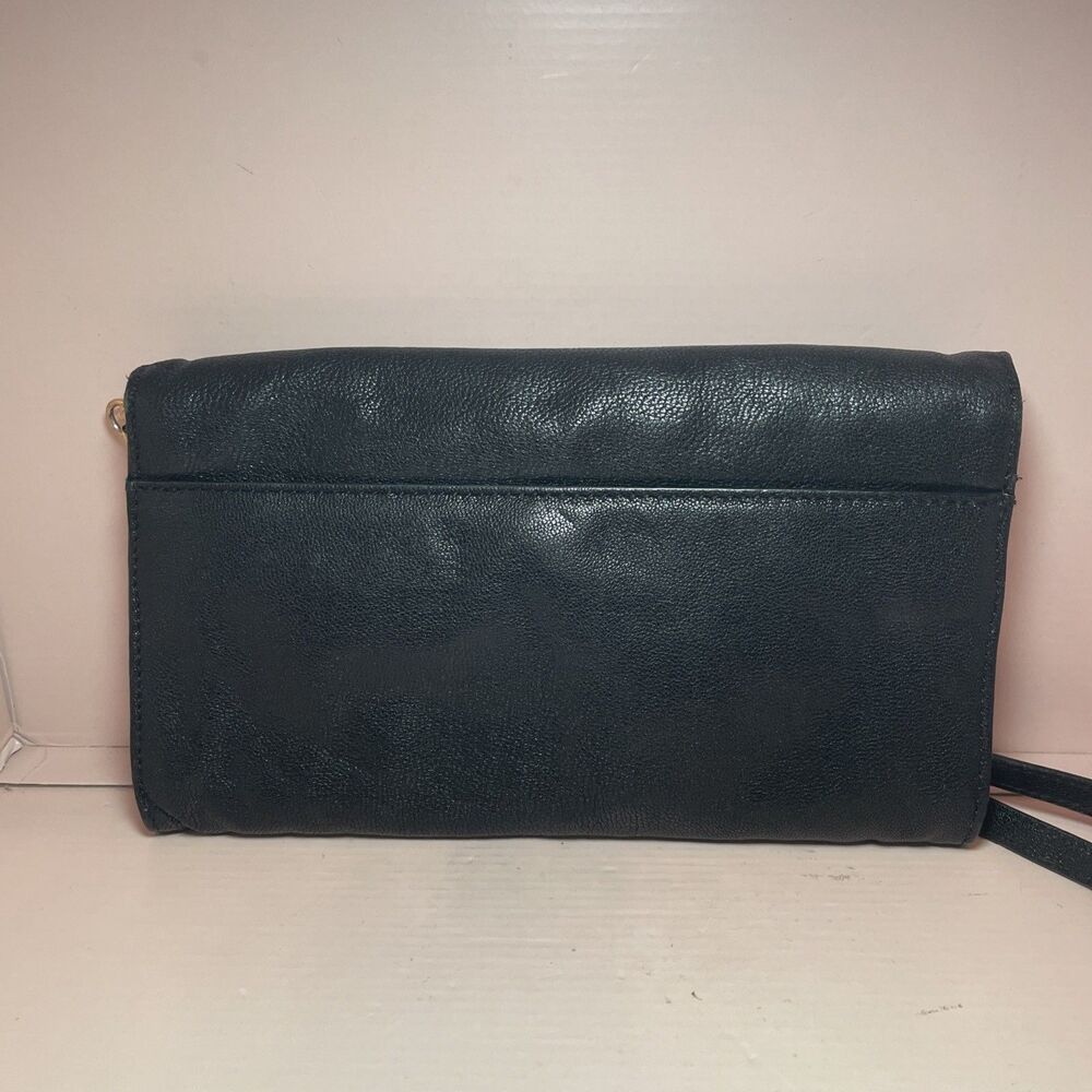 MILLY Handbag Black Lamb Pebbled Leather Crossbody Purse Clutch Bag  Prep